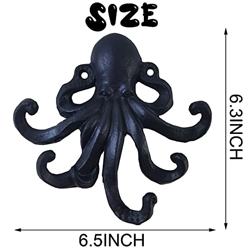 YOOHUA 2PCS 6Inch Cast Iron Octopus Decorative Coat Hook - Wall Mounted Nautical Hand Towel Rack Holder with Screws, Rustic Metal Clothing Hanger for Bedroom/Bathroom/Kitchen/Balcony - Image 4