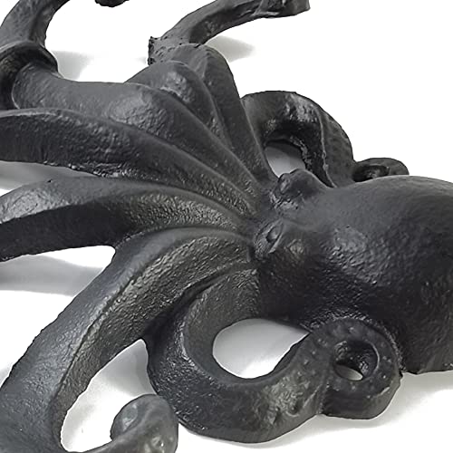 YOOHUA 2PCS 6Inch Cast Iron Octopus Decorative Coat Hook - Wall Mounted Nautical Hand Towel Rack Holder with Screws, Rustic Metal Clothing Hanger for Bedroom/Bathroom/Kitchen/Balcony - Image 5