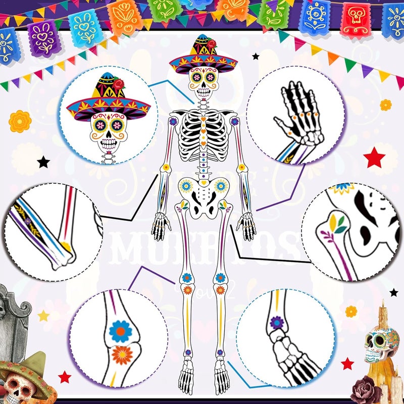 WinnerWhy 6 Pcs 51 Inches Large Halloween Jointed Skeletons Paper Cutout Day of The Dead Jointed Skeletons Hanging Decorations Dia De Los Muertos Party Supplies for Outdoor Mexico Sugar Skull Decor - Image 3