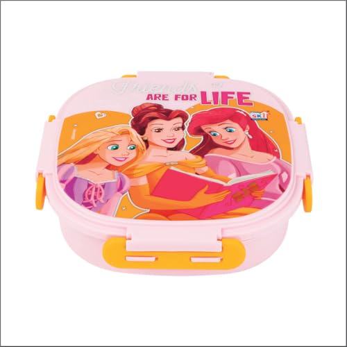 SKi Homeware SKI Baker Steel Lunch Box for Kids, 3 Compartment Insulated School Tiffin with Spoon, Leak-Proof, BPA Free, Bento Box for Boys & Girls, Birthday Gifts, Party Favours - Princess - Image 1