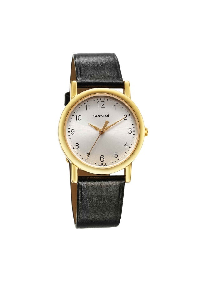 Sonata 7987YL07 Men's Watch – Silver Dial, Black Leather Strap, Quartz Movement, 39.6mm Case, 30m Water Resistance - Image 1