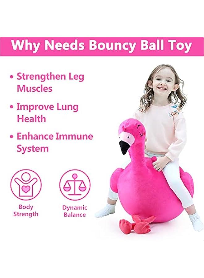 Generic Bouncy Pals Kids Flamingo Hopper Ball, Inflatable Bouncing Animal Hopping Toys, Pink Plush Ride on Bouncer, Outdoor Indoor Active Jumping, Birthday Gift for 3 4 5 6 Year Old Girl Toddler - Image 2