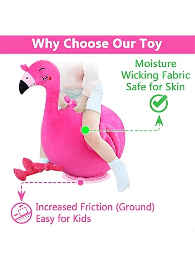 Generic Bouncy Pals Kids Flamingo Hopper Ball, Inflatable Bouncing Animal Hopping Toys, Pink Plush Ride on Bouncer, Outdoor Indoor Active Jumping, Birthday Gift for 3 4 5 6 Year Old Girl Toddler - Image 3