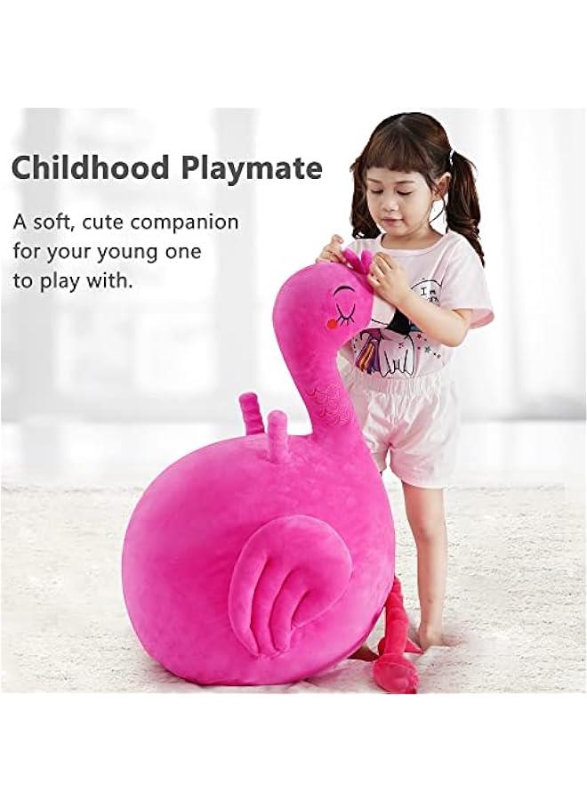Generic Bouncy Pals Kids Flamingo Hopper Ball, Inflatable Bouncing Animal Hopping Toys, Pink Plush Ride on Bouncer, Outdoor Indoor Active Jumping, Birthday Gift for 3 4 5 6 Year Old Girl Toddler - Image 5