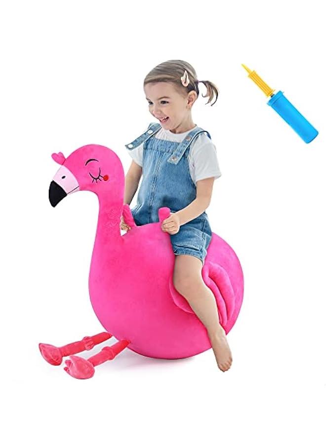 Generic Bouncy Pals Kids Flamingo Hopper Ball, Inflatable Bouncing Animal Hopping Toys, Pink Plush Ride on Bouncer, Outdoor Indoor Active Jumping, Birthday Gift for 3 4 5 6 Year Old Girl Toddler - Image 1