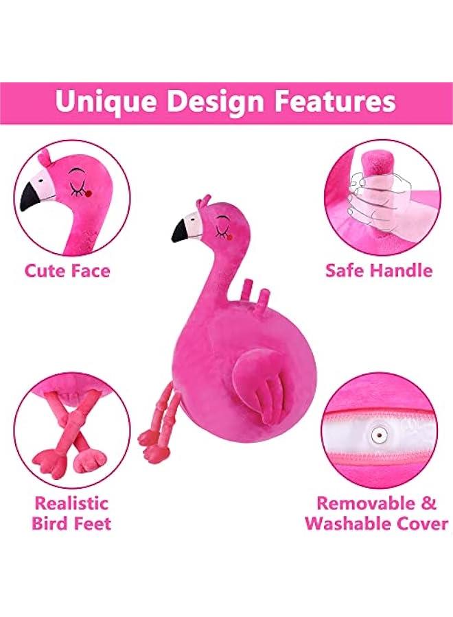 Generic Bouncy Pals Kids Flamingo Hopper Ball, Inflatable Bouncing Animal Hopping Toys, Pink Plush Ride on Bouncer, Outdoor Indoor Active Jumping, Birthday Gift for 3 4 5 6 Year Old Girl Toddler - Image 4