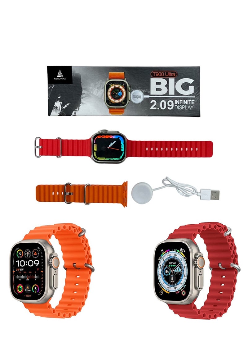 adhomax New T900 Ultra Smart Watch, Elegant Design 2.09", Infinite Display, NFC, Fitness Tracker, Heart Rate, Oxygen Monitor, Calls, Wireless Charging, Works With IOS and android for men, women - Image 1