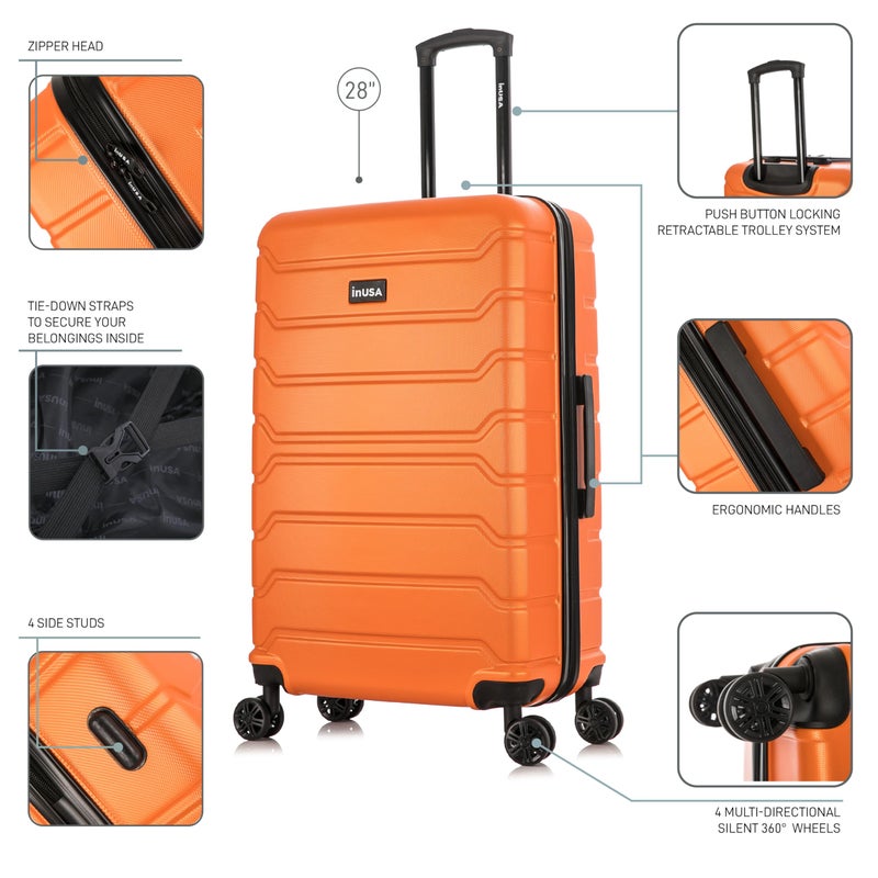 InUSA TREND Luggage with Spinner Wheels | Durable Lightweight Hardside Suitcase, Travel bag with Handle and Trolley, 28-Inch Large Checked luggage | Orange - Image 3