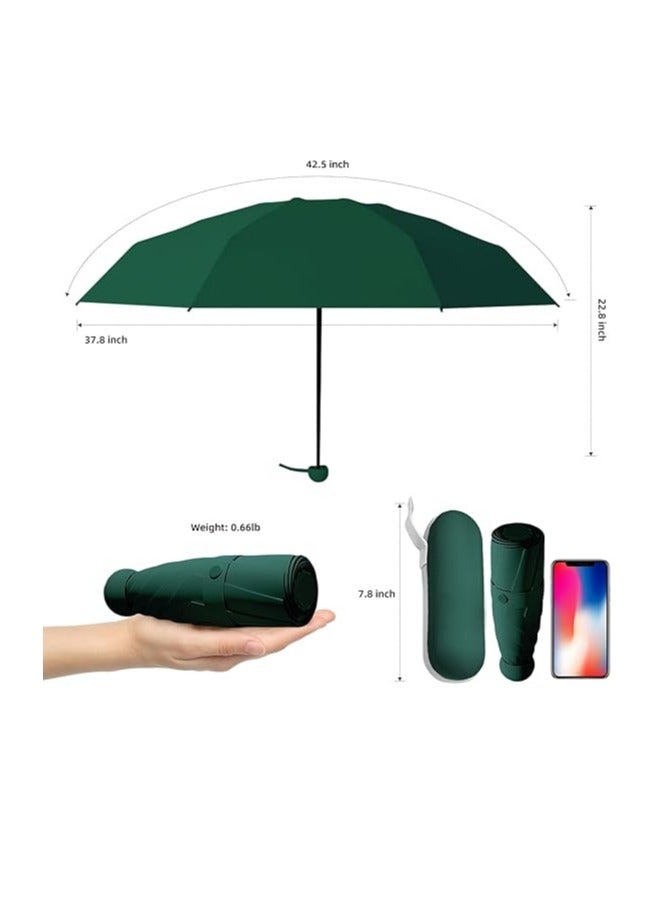 Meetion مظلة سفر ميني قابلة للطي مع حقيبة، 8 دعامات خفيفة الوزن محمولة، مظلة جيب صغيرة للشمس والمطر للرجال والنساء (1 قطعة، أخضر) - Image 2