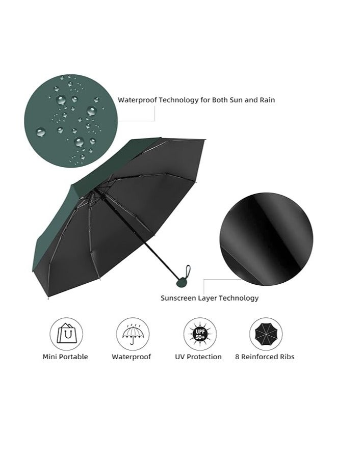Meetion مظلة سفر ميني قابلة للطي مع حقيبة، 8 دعامات خفيفة الوزن محمولة، مظلة جيب صغيرة للشمس والمطر للرجال والنساء (1 قطعة، أخضر) - Image 4