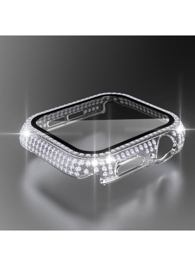 For Apple Apple Watch789 Diamond Case Full Diamond Tempered Case Film All-in-One Iwatch10 Protective Case-Color:Transparent Color-Exterior Dimension:41mm - Image 1