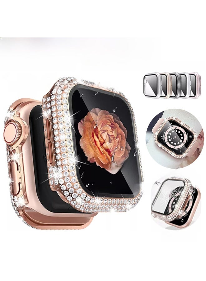 For Apple Apple Watch789 Diamond Case Full Diamond Tempered Case Film All-in-One Iwatch10 Protective Case-Color:Transparent Color-Exterior Dimension:41mm - Image 2