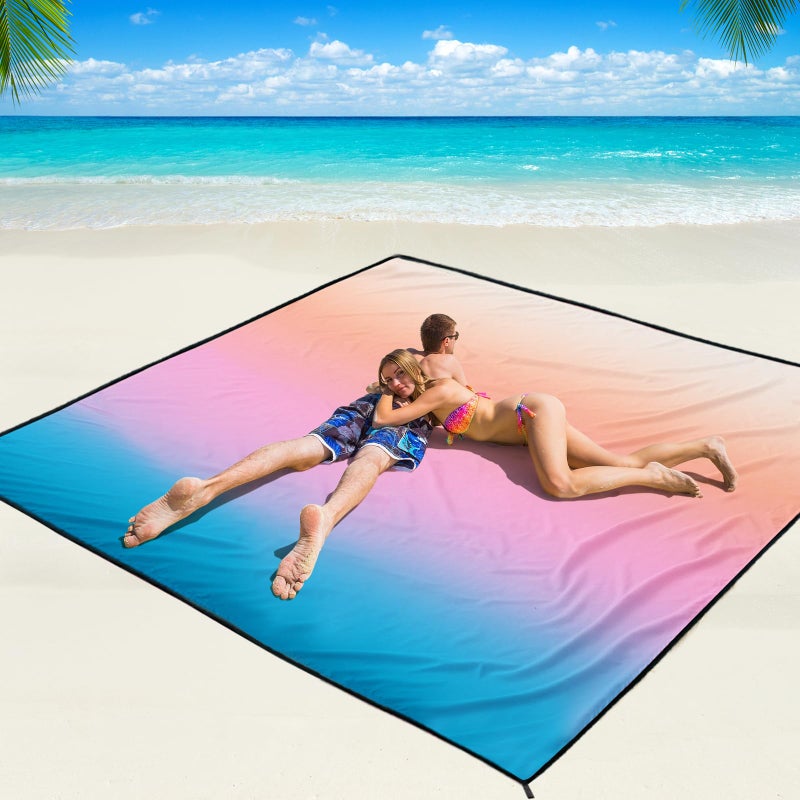 WIWIGO Beach Blanket Waterproof Sandproof Beach Mat 79 X 8310x9for 28 Adults Quick Drying Outdoor Picnic Mat Beach Accessories for Travel Camping Hiking - Image 2