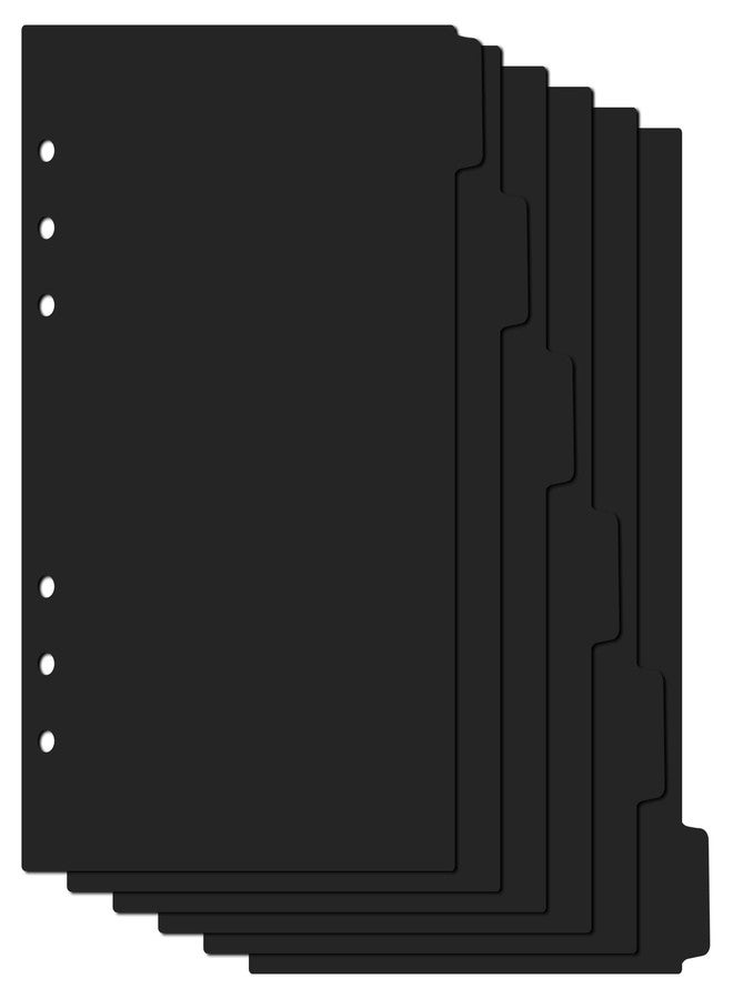 Jeffdad مجموعة فواصل بلاستيكية للمجلدات من جيفداد بست حلقات، فواصل مجلدات بستة علامات تبويب، فواصل مجلدات قابلة للإدخال بحجم A5 مناسبة للدفاتر والمجلدات (أسود) - Image 1