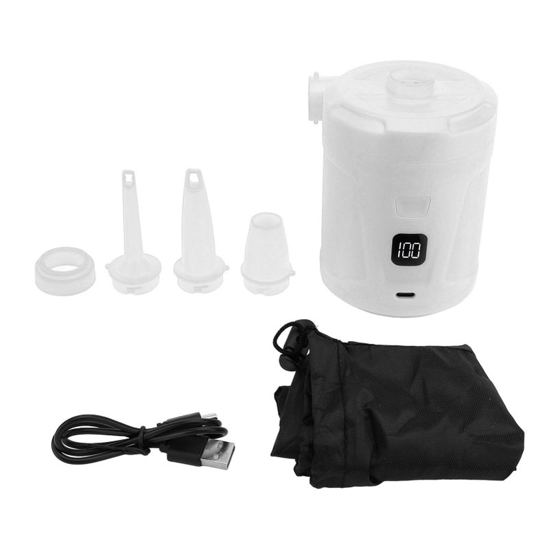 Cordless Air Pump: White 3.39x3.15x4.37in 5200mAh Rechargeable Battery With LED Screen - 4 Removable ABS Nozzles Efficient Inflation Deflation Portable Air Pump for Camping Travel Sports Home Use - Image 1