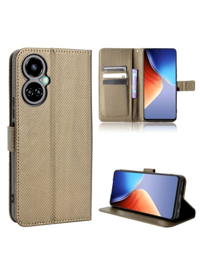 HuHa Case Cover For For Tecno Camon 19 Diamond Texture Leather Phone Case(Brown) 
