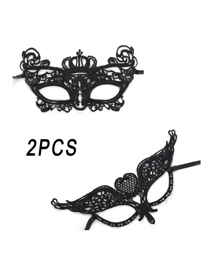2 Pcs Lace Eye Mask Masquerade Masks Mysterious Face Venetian Eyemask for Night Party Costume Mask Black - Image 1