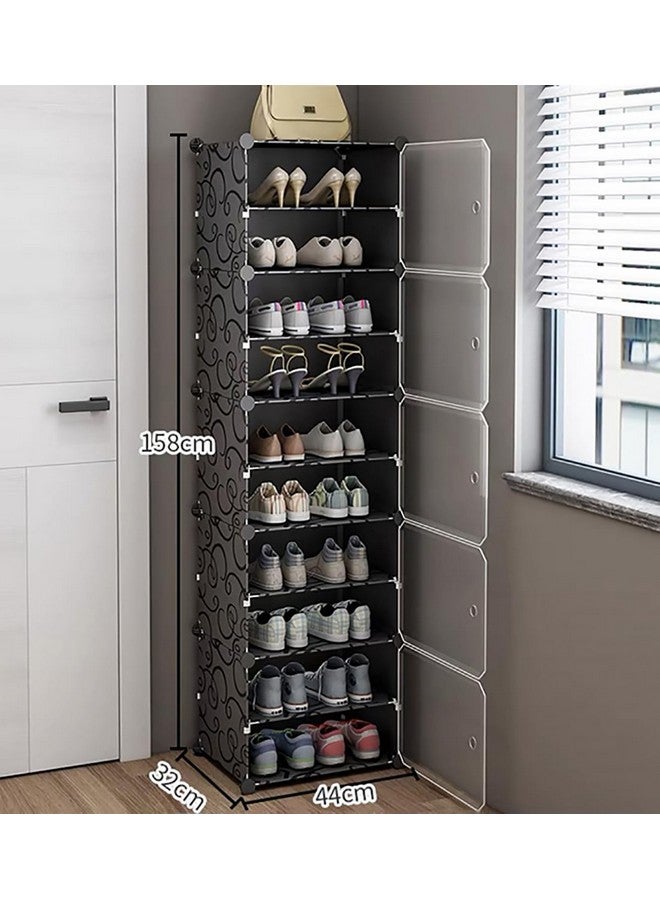 AYSIS AYSIS Shoe Rack Organizer, 36 Pair Shoe Storage Cabinet with Door Expandable Plastic Shoe Shelves for Closet,Heels,Boots,Slippers (10-Shelf, Black) - Image 2