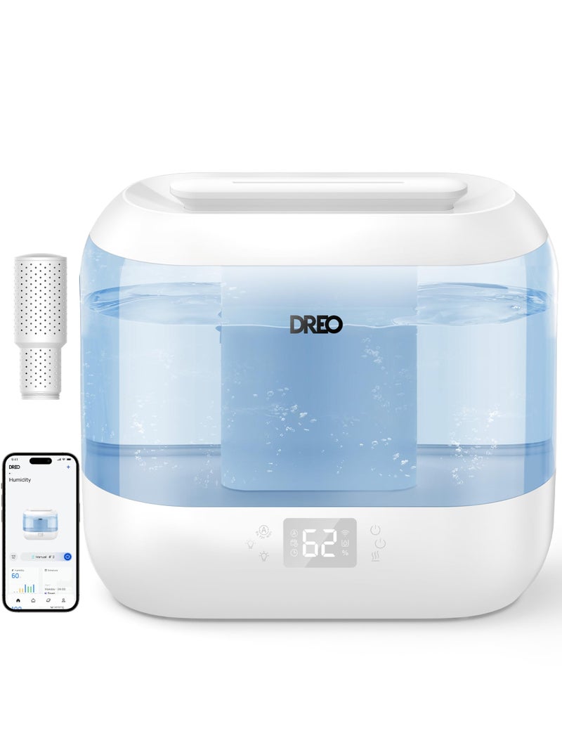 Dreo Humidifiers for Bedroom Top Fill 4L Smart Cool Mist Humidifier with Oil Diffuser Cartridge Nightlight 36H Runtime Quiet Ultrasonic Humidifiers for Home Baby Nursery Plants Office HM311S