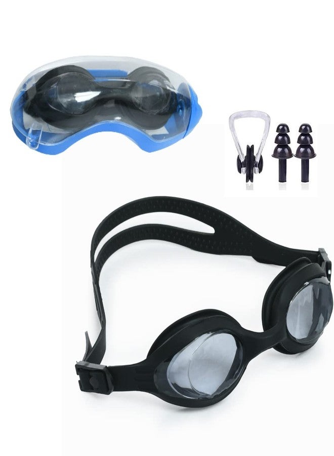 SHIFTER Swimming Goggles For Men Women Kids boys Girls - Free Size Anti Fog Anti Slip 100% Silicone + Earplug and Noseplug Set (BLACK) - Image 1