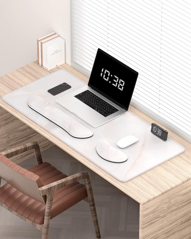 Auhoahsil Large Mouse Pad with Wrist Rests for Keyboard & Mouse, Thick Soft Ergonomic Memory Foam Wrist Supports, Big & Long Desk Mat 35.5 x 15.7 in, for Office Gaming Computer, White Marble - Image 2