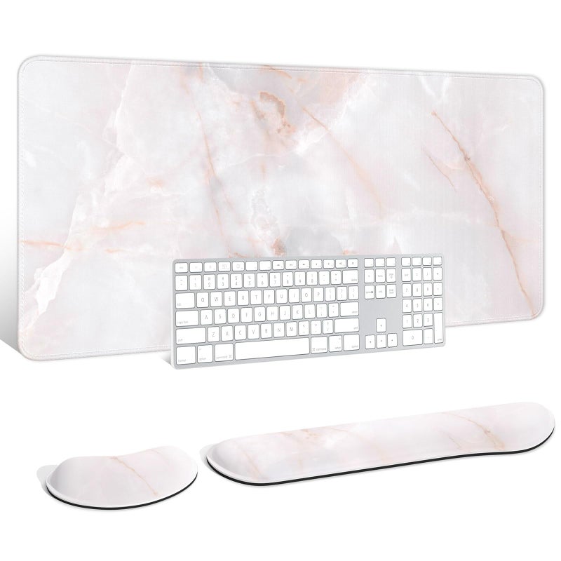 Auhoahsil Large Mouse Pad with Wrist Rests for Keyboard & Mouse, Thick Soft Ergonomic Memory Foam Wrist Supports, Big & Long Desk Mat 35.5 x 15.7 in, for Office Gaming Computer, White Marble - Image 1