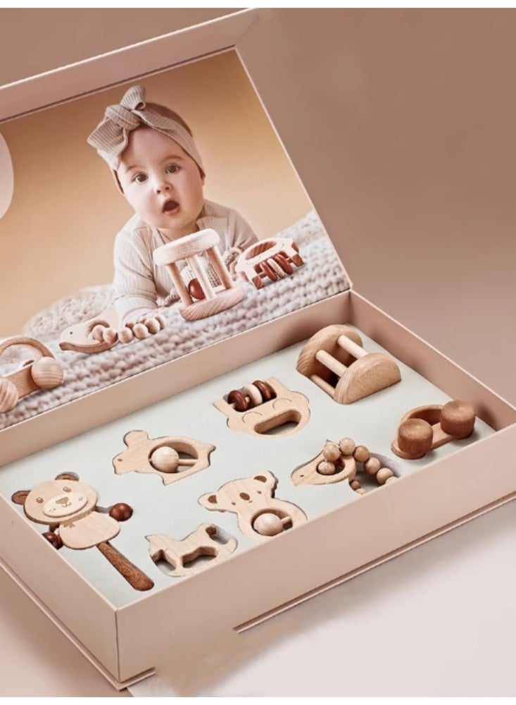 Wooden Ringbell Newborn Meeting Gift Box Baby Full Moon Gift Box Newborn Baby Toy Gift Box 【Flip up Gift Box+Gift Bag】 Luxury Edition - Image 1
