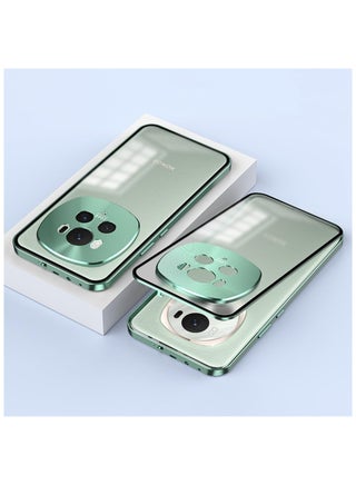 Case Compatible with Honor Magic 6 Pro 5G, Magnetic Metal Frame+Matte Translucent Tempered Glass Back, Non Slip Shockproof Case with Camera Protector