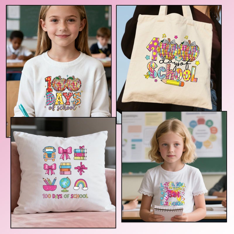 Shejdgart Dtf Transfers Ready to Press - 20 Pcs 100th Day of School Iron on Patches for T-Shirts, Back to School Iron on Stickers Colorful Heat Transfer Vinyl Decals for DIY Fabric Clothes Decor - Image 5