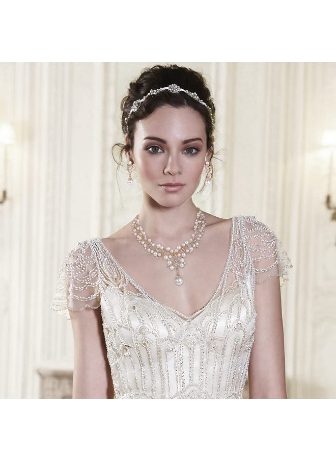 EVER FAITH Flower Simulated Pearl Wedding Jewelry Set Clear Austrian Crystal Goldtone  - Image 2
