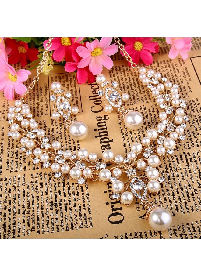EVER FAITH Flower Simulated Pearl Wedding Jewelry Set Clear Austrian Crystal Goldtone  - Image 3