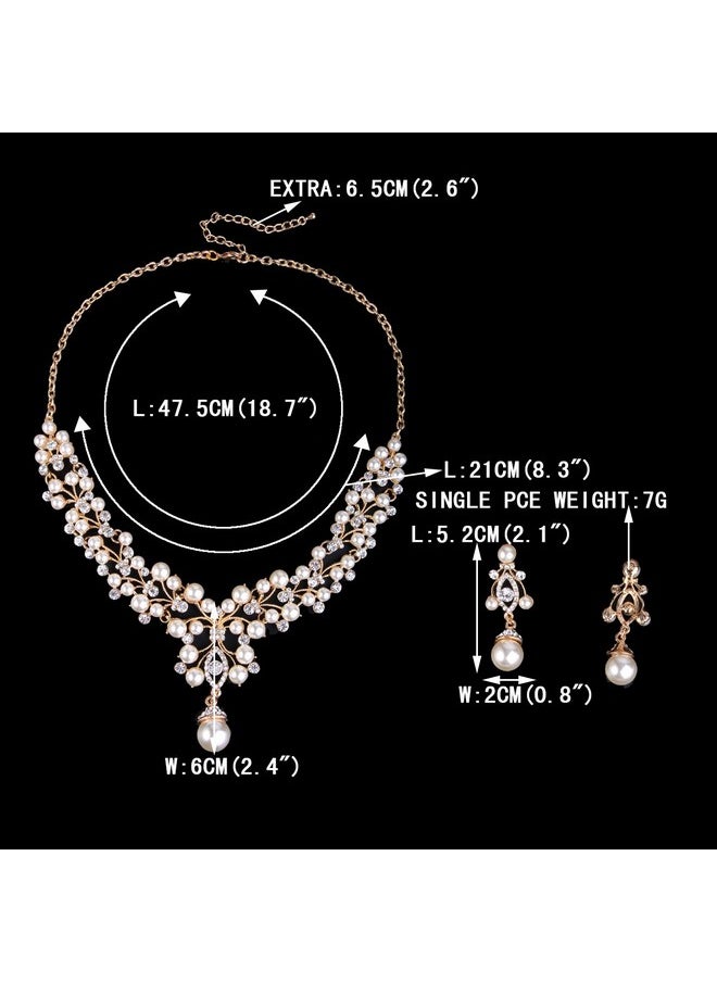 EVER FAITH Flower Simulated Pearl Wedding Jewelry Set Clear Austrian Crystal Goldtone  - Image 4
