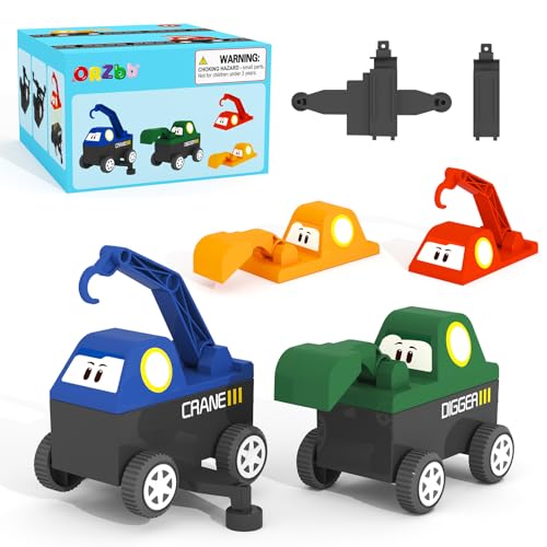 ORZbb Magnetic Tiles Truck Toddler Toys 3 4 5 Year Old Boys Girls Magnetic Blocks Electric Engineering Vehicle 2 Car Bases and 4 Car Bodies Compatible with Traversable on Magnet Roads - Image 1