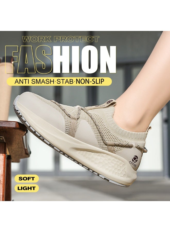 CFFHS Women's CFFHS Beige Slip-On Safety Work Shoes with Steel Toe & Kevlar Midsole - Image 2