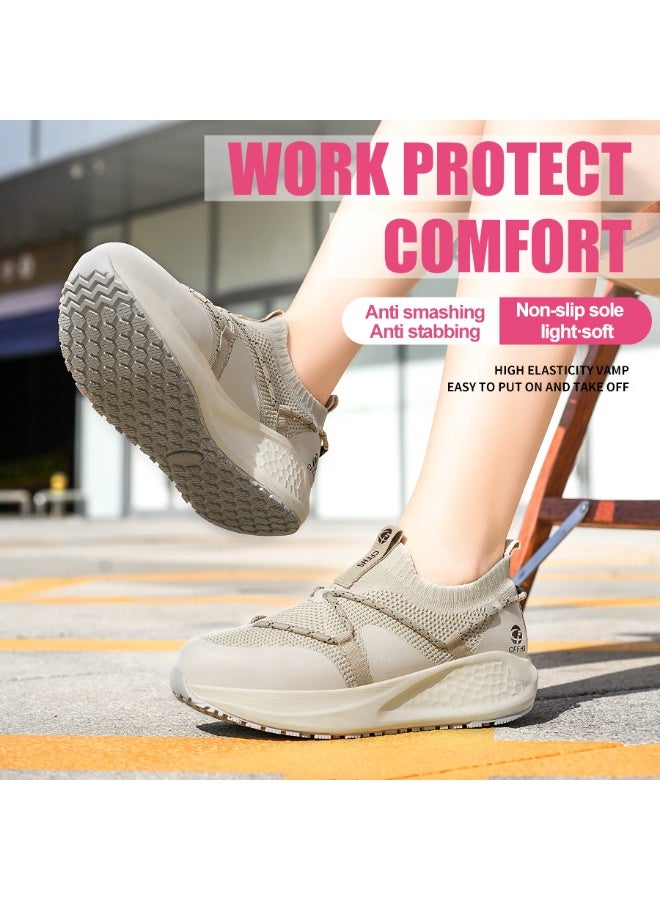 CFFHS Women's CFFHS Beige Slip-On Safety Work Shoes with Steel Toe & Kevlar Midsole - Image 4