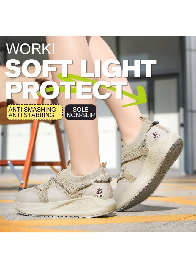 CFFHS Women's CFFHS Beige Slip-On Safety Work Shoes with Steel Toe & Kevlar Midsole - Image 5