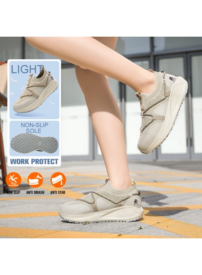 CFFHS Women's CFFHS Beige Slip-On Safety Work Shoes with Steel Toe & Kevlar Midsole - Image 3
