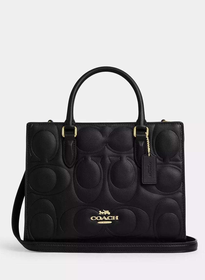 coachoutlet Coach Maggie Small Tote Bag In Signature Leather, Women's Shoulder Bag, Women's Cross-Body Bag, Women's Hand Bag, Women's Travel Bag, Signature-Black-25cm - Image 1
