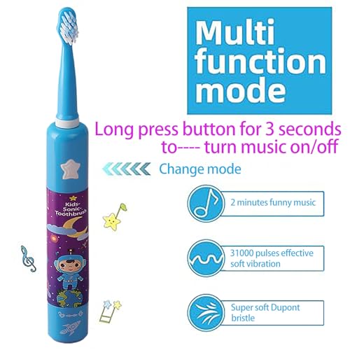 OJV 8620 Musical Electric Toothbrushes for Kids Children, 3 Modes 2 Min Timer, 6 Bristles Rechargeable Power Smart Sonic Music Play Song Toothbrush for Girls Age 3-14 with Wall Mounted Holder (Blue) - Image 3