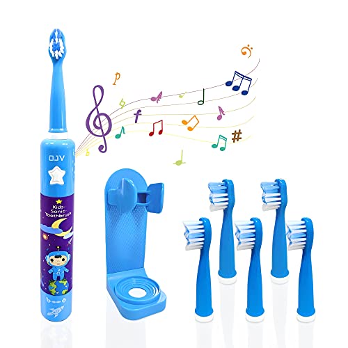 OJV 8620 Musical Electric Toothbrushes for Kids Children, 3 Modes 2 Min Timer, 6 Bristles Rechargeable Power Smart Sonic Music Play Song Toothbrush for Girls Age 3-14 with Wall Mounted Holder (Blue) - Image 1