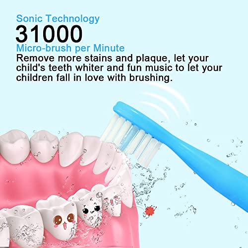 OJV 8620 Musical Electric Toothbrushes for Kids Children, 3 Modes 2 Min Timer, 6 Bristles Rechargeable Power Smart Sonic Music Play Song Toothbrush for Girls Age 3-14 with Wall Mounted Holder (Blue) - Image 4