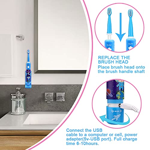 OJV 8620 Musical Electric Toothbrushes for Kids Children, 3 Modes 2 Min Timer, 6 Bristles Rechargeable Power Smart Sonic Music Play Song Toothbrush for Girls Age 3-14 with Wall Mounted Holder (Blue) - Image 5