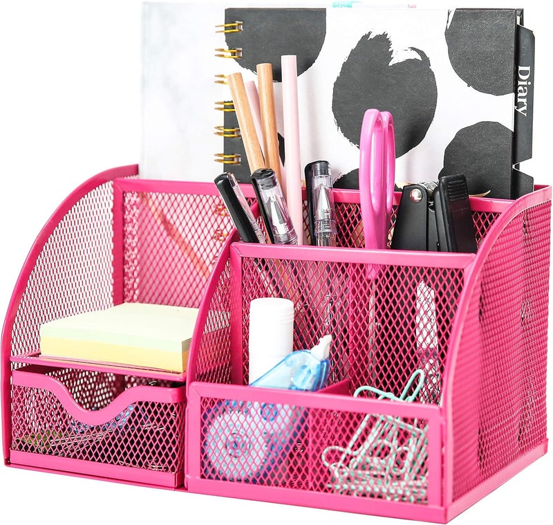 Exerz Mesh Desk Organizer Office with 7 Compartments + Drawer /Desk Tidy Candy /Pen Holder/Multifunctional Organizer - Image 1