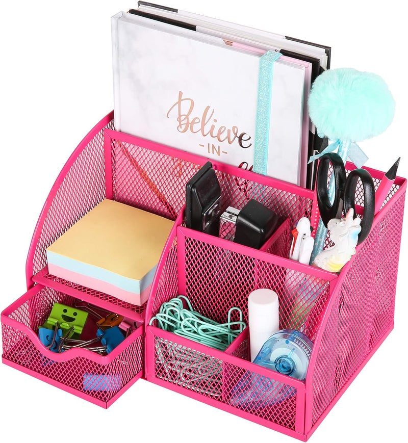 Exerz Mesh Desk Organizer Office with 7 Compartments + Drawer /Desk Tidy Candy /Pen Holder/Multifunctional Organizer - Image 2
