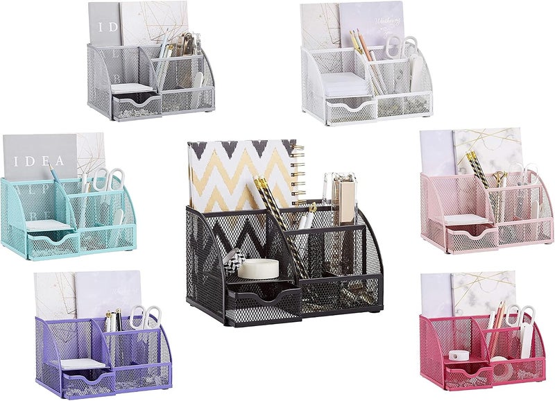 Exerz Mesh Desk Organizer Office with 7 Compartments + Drawer /Desk Tidy Candy /Pen Holder/Multifunctional Organizer - Image 5