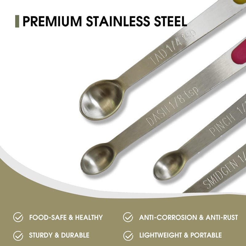 BERYLER Mini Measuring Spoons Set, Tiny Stainless Steel Measure Teaspoons with Silicone Handle, Suitable for Small Amount of Dry or Liquid Ingredients and Spices (1/64, 1/32, 1/16, 1/8, 1/4 tsp) - Image 3