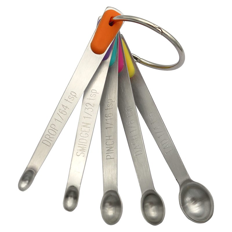 BERYLER Mini Measuring Spoons Set, Tiny Stainless Steel Measure Teaspoons with Silicone Handle, Suitable for Small Amount of Dry or Liquid Ingredients and Spices (1/64, 1/32, 1/16, 1/8, 1/4 tsp) - Image 1