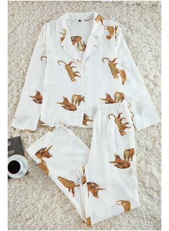 trendyol Ecru Tiger Patterned Viscose Woven Pajama Set THMAW25PT00036  - Image 2