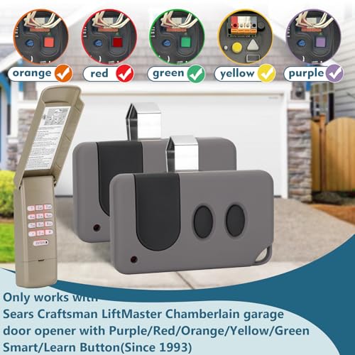 Cooouds 2 for Sears Craftsman LiftMaster Chamberlain Garage Door Remote 891LM 893MAX，for Purple, Red/Orange, Yellow, Green Learn Button（1993-current）,1 for Garage Door Opener Keypad,877max G940EV-P2 Universal - Image 2