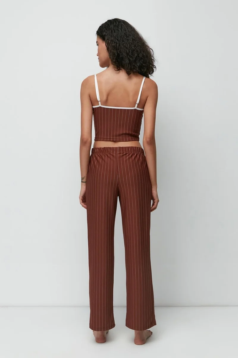 C&city Lace Detailed Bustier Trousers Set 9143 Brown